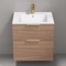 Wall Mounted Bathroom Vanity, Modern, Walnut, 24